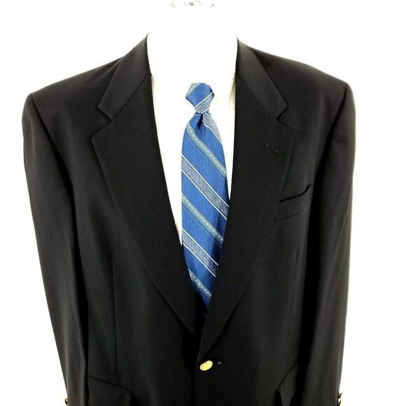 Hart Schaffner Marx Gold Trumpeter Nordstrom Wool 2 Gold Button Blazer 42L Black - Picture 1 of 11